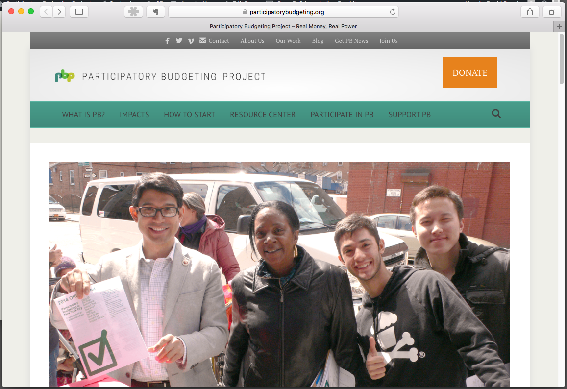 Screenshot the new homepage for participatorybudgeting.org